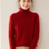 Suéter de Cachemir de Cuello Alto para Mujer 100% Cachemir Puro Engrosado Hilo Retro Holgado Aspecto Adelgazante Suéter de Punto Básico