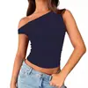 Suéter Transfronterizo Europeo y Americano Camiseta Base Ajustada con Cuello Asimétrico Sexy de Seda de Leche Top Sexy para Mujer con Camiseta sin Hombros