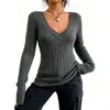Amazon eBay top de punto trenzado de manga larga con cuello en V para mujer, primavera y otoño, tejido versátil de ajuste ceñido para chicas a la moda