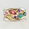 Anillo de metal caliente de color con diamantes de patrón geométrico exquisito para mujer, joyería de línea de onda de diamantes