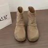 Botines casuales para mujer para otoño, con plataforma interna, plisados, estilo vintage, para personas bajitas, botines cortos de media caña, versátiles