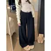 Foto real de los nuevos pantalones anchos de estilo coreano para el otoño de 2026 con cordón y lazo, pantalones casuales holgados sencillos para mujer 18147