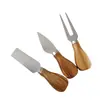 Set de 3 piezas de cuchillo para queso, tenedor para queso, cuchillo de punta y cuchillo plano con mango de madera de acacia moteada