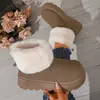 Botas de Nieve de Piel Gruesa de Invierno para Mujer Suela Gruesa Que Aumenta la Altura Zapatos de Pan Calientes Antideslizantes Zapatos Grandes de Algodón sin Cordones Plataforma Cortos