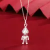 Collar Colgante de Muñeca de Dibujos Animados 3D con Lazo de Plata Pura 999, Varios Estilos, Cadena Fina Bicolor Oro y Plata Joyería para Clavícula