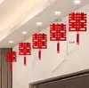 Decoração de Teto de Casa de Casamento Guirlanda Teto Decoração de Casamento Suprimentos Tecido Não Tecido Vermelho Cortina de Casamento Casa Nova Caractere de Felicidade Dupla