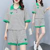 567#200kg talla grande traje deportivo de ocio para mujer verano nuevo suelto a rayas manga corta shorts conjunto de dos piezas