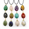 Venta directa de fábrica tendencia europea y americana piedra natural estilo ins oro árbol de la vida gota de agua collar colgante accesorios de protección ambiental