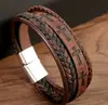 Nuevo Pulsera de Cuero Retro Europea y Americana con Hebilla Magnética Estampado de Cruz Creativo Pulsera con Dijes de Moda Reunión Casual para Hombres