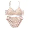 Conjunto de sujetador de copa triangular transpirable con tirante fino de soporte suave, sin varillas, conjunto de sujetador sin espalda con ribete de encaje sexy