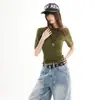 Camiseta Naranja Infantil # Marca de Moda Estilo Americano Color Sólido Hombro Normal Manga Corta para Mujer, Corte Ajustado, Elegante, Versátil, Cuello Redondo Top para Mujer.