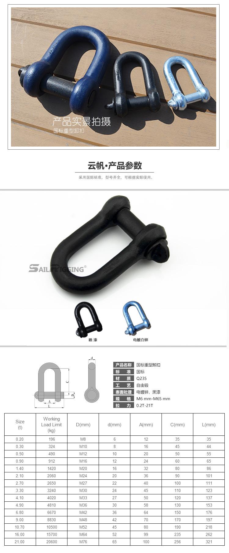 厂家直销  6倍拉力直型国标卸扣 重型船用自由锻卸扣  来图