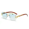 Europa y Estados Unidos gafas de sol sin montura nuevas transfronterizas gafas de sol para mujer doble puente cuadrado estampado de madera cabeza de leopardo gafas de sol para hombre