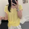 Camiseta Feminina de Tricô de Linho Tencel Manga Curta Gola Redonda 2026 Novo Estilo Verão Top Solto Emagrecedor Camiseta Básica