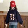 Conjunto de dos piezas de sudadera y pantalón estilo universitario coreano 2026 para niñas, conjunto de dos piezas de top con cuello camisero y jeans para primavera y otoño