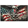 Bandera Pirata con Calavera y Tibias Cruzadas, Buitre, Bisonte, Lobo, Pancarta Gráfica Náutica, Señal Decorativa para Exteriores y Interiores, Pirata