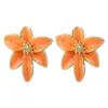 Pendientes de Esmalte Coloridos con Forma de Flor, Estilo Dulce y Fresco para Fiestas, con Diamantes y Perlas, Pendientes de Pétalos de Lujo Ligero y de Alta Gama para Mujer