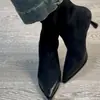 Botas de Tacón Fino con Punta Aguda Versátiles para Otoño e Invierno 2026 Color Marrón Botas de Ante Elástico Modernas Botas de Tacón Alto Estilo Retro