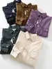 Camisa de Trabajo Retro Japonesa Morada Pura de Algodón, Manga Larga, Cuello, Corte Holgado, Parte Superior con Dobladillo Curvo para Primavera