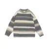 Roupas Vintage 2025 Outono/Inverno Nova Tendência Chinesa Retrô Gradiente Listrado Gola Redonda Solto Par Versátil Suéter Pulôver