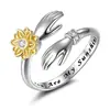 Explosiones Transfronterizas Anillo Giratorio de Girasol Ajustable de Plata con Diamante Simple Estilo Mori Manos Abrazando Anillo para Dedo