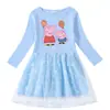 Vestido de Niña Transfronterizo Nuevo Primavera y Otoño Algodón Estampado Dibujos Animados Estrella Luna Malla Manga Larga Vestido de Princesa