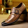 Venta caliente transfronteriza zapatos de cuero para hombre con patrón de cocodrilo punta fina hebilla zapatos formales zapatos de cuero estilo británico para hombre en stock