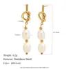 Pendientes de Aro Cruzados Mengjia de Alta Venta, Simples y Lujosos, de Acero Inoxidable Chapado en Oro de 18 Quilates, con Colgante de Perla en Forma de Espiral Nudo, Joyería