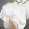 Camiseta de Verão de Algodão Americano Puro de Alta Qualidade, Pesada, Gola Redonda, Manga Curta para Homens e Mulheres, Cor Sólida, Grossa, Não Transparente, Solta, Casual, Tendência
