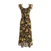 Vestido Patchwork Elegante com Babados Florais Estilo Francês Retrô, Verão, Cintura Marcada, Slim Fit, Comprimento Médio para Mulheres