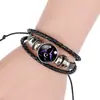 Pulsera de Cuero de Vaca con Cuentas de Piedra de Tiempo de las Doce Constelaciones Luminosas Pulsera Unisex de Cristal Negro