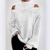 Comercio Exterior Transfronterizo Europeo y Americano Fabricante de Fuente de Amazon Suéter para Mujer Hombros Descubiertos Manga Larga Cuello Semitortuga Pulóver Holgado Otoño e Invierno