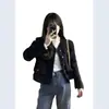 Jaqueta Elegante Estilo Chanel Preta para Outono e Inverno Feminina, Casaco Curto de Tweed de Nicho Inspirado no Design de Primavera e Outono