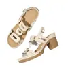 Sandalias para Mujer de Tallas Grandes Transfronterizas Verano 2026 Nuevas de Color Sólido Estilo Europeo y Americano Punta Abierta Tacón Grueso con Correa al Tobillo Sandalias de Tacón Alto