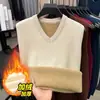 Suéter de Lana Transfronterizo para Hombre con Forro Polar Integrado 2026, Nuevo Chaleco de Lana con Cuello en V y Forro Polar para Otoño e Invierno 2026, Ropa para Hombre