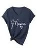Camiseta básica de manga corta con estampado de letras 'mama' y corazón, cuello en V, estilo europeo, simple y elegante, para mujer, de eBay Amazon