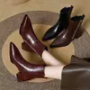 Botas de algodón peludo estilo francés con punta fina, tacón grueso y cremallera lateral para mujer, botines nuevos para otoño e invierno 2026 con tacón medio, botas elegantes de corte ajustado