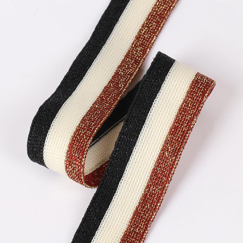 纺织辅料2.5cm涤纶针织带无弹金银丝经编带裤子侧边条大量现