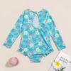 Traje de baño con estampado de flamencos para niñas, nuevo traje de baño de manga larga con protección solar para niños, surf, Amazon nuevo