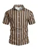 Camisa de manga corta a rayas con cuello, estilo veraniego europeo y americano, estampado 3D, no se plancha, para hombre, de playa