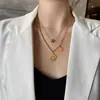 Collar de Acero de Titanio con Cuentas de Cara Sonriente de Doble Capa para Mujer, Cadena Clavicular de Lujo Ligero de Nicho, Cadena de Cuello Elegante de Celebridad de Internet, Cadena para Sudadera