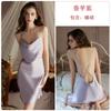 Pijama Nuevo de Seda de Hielo de Guiruo, Apasionado y Caliente, Sin Espalda, Sexy Escote Profundo en V Bajo, Camisón con Cuello Oscilante, Traje para Casa 5612