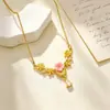 Colar Banhado a Ouro Cobre Zircônia Cúbica Incrustada Anel Duplo Incrustado com Diamante Corrente para Clavícula Feminina de Luxo Leve Design de Nicho Ins Simples Temperamento Joias de Prata