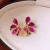 Pendientes de Flor de Gota de Aceite de Diamante con Pin Plateado Estilo Nicho Retro de Gama Alta Moda Versátiles Elegantes Pendientes Elegantes Venta al por Mayor Mujeres