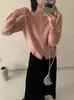 Jaqueta Cardigan de Tricô com Botão Quadrado e Gola Meia Altura Estilo Coreano Slim Fit Versátil 2026 Outono e Inverno Novo Top Suéter para Mulheres