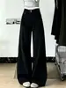 Pear-shaped figure, black wide-leg jeans for women, new autumn collection, plus-size, high-waisted, loose-fitting, slimming, and with a flowing, floor-length design