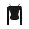 Conjunto de Dos Piezas para Mujer Estilo Puro Deseo Chica Picante Top Tubo + Camiseta de Tirantes Finos Hombros Descubiertos Fruncida Manga Larga Cintura Fruncida