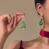 Brincos de árvore de Natal de pérolas atmosféricas, brincos femininos exclusivos de diamante completo, pequenos e sofisticados, brincos de Natal