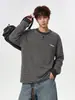 Moletom estilo americano para homens, com bordado de dachshund, gola Henley listrada, outono, simples, casual, versátil, pullover, camiseta de manga longa