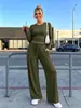 Primavera/Verano 2026 Nuevo Transfronterizo Amazon Casual Cuello Redondo Manga Corta Larga Pantalones con Cordón Moda Traje Casual para Mujer